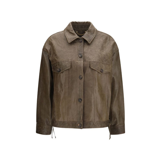 Golden Goose Braune Kalbslederjacke Bos Taurus