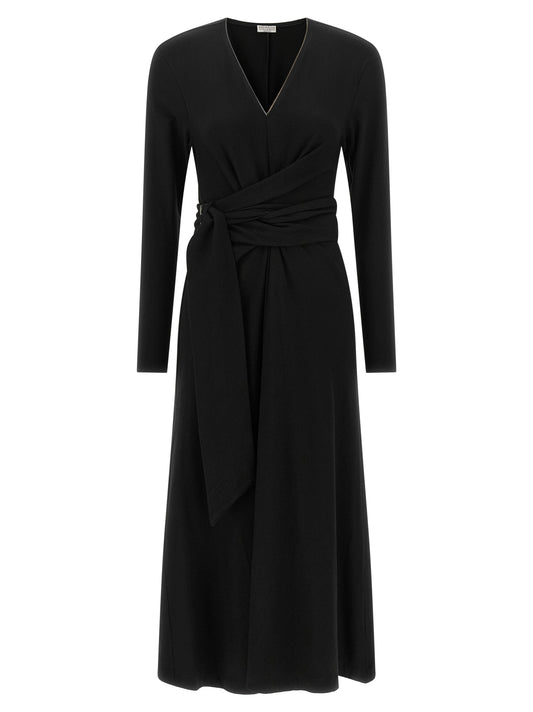 Brunello Cucinelli Black Pure Virgin Wool Midi Dress