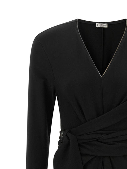 Brunello Cucinelli Black Pure Virgin Wool Midi Dress