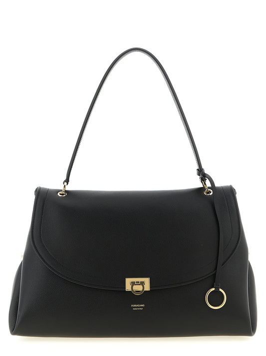Ferragamo Borsa a Spalla Nera in Pelle di Vitello