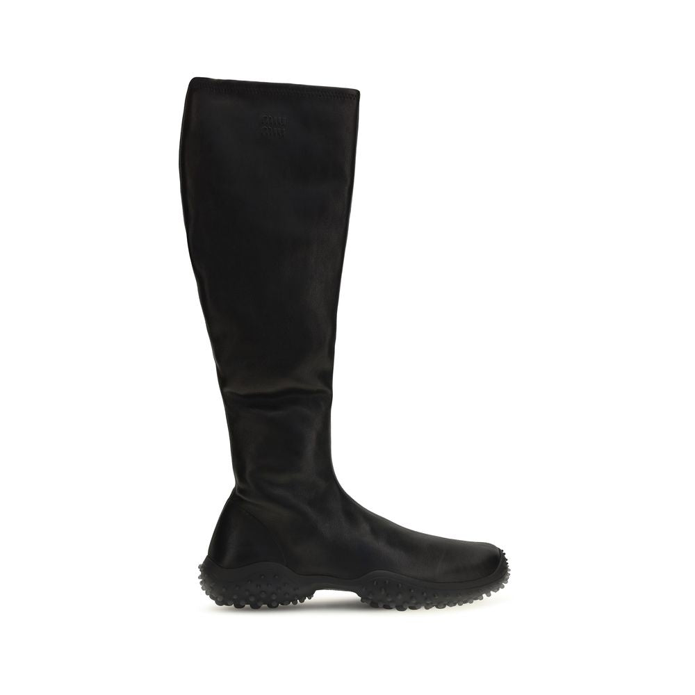 Stivaletti alla caviglia in pelle di agnello nera Miu Miu