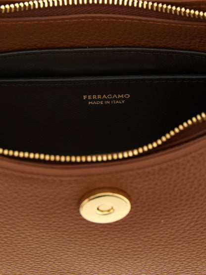 Ferragamo Braunes Kalbsleder Damen Crossbody Tasche