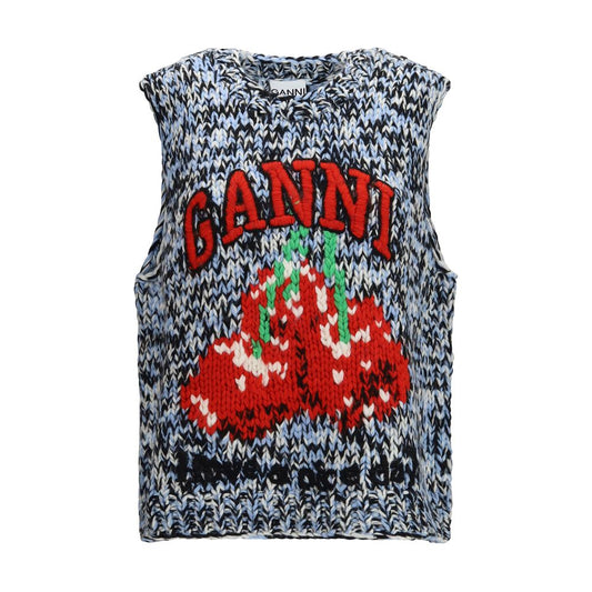 Ganni Ärmelloser Wollpullover in Multicolor