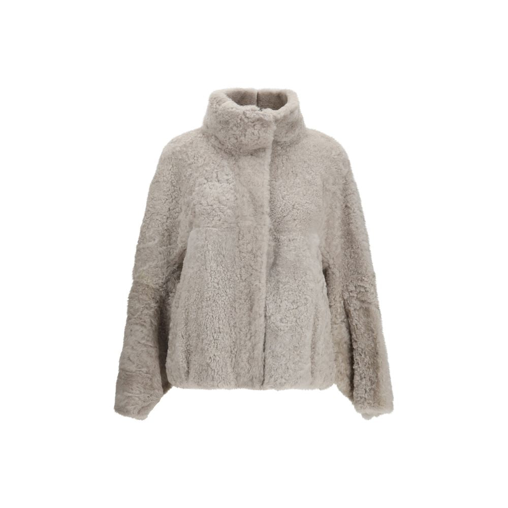 Cappotto grigio in pelliccia sintetica di Brunello Cucinelli con Collo
