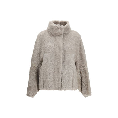 Cappotto grigio in pelliccia sintetica di Brunello Cucinelli con Collo