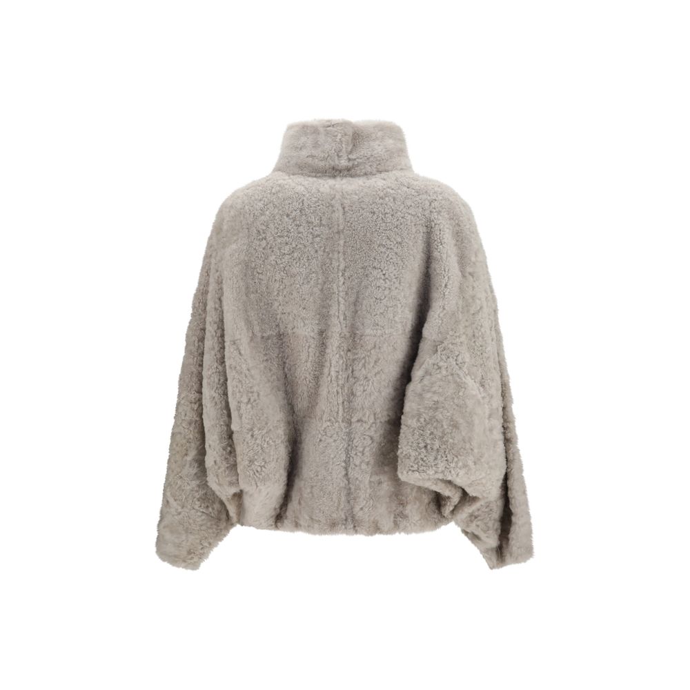 Cappotto grigio in pelliccia sintetica di Brunello Cucinelli con Collo