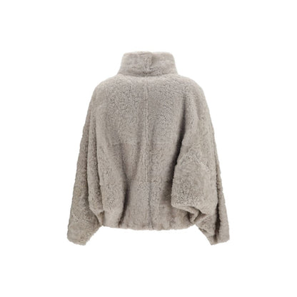 Cappotto grigio in pelliccia sintetica di Brunello Cucinelli con Collo