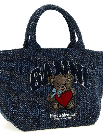 Borsa tote Ganni in cotone biologico blu