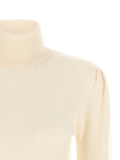 Ganni Weißer Merinowoll-Rollkragenpullover