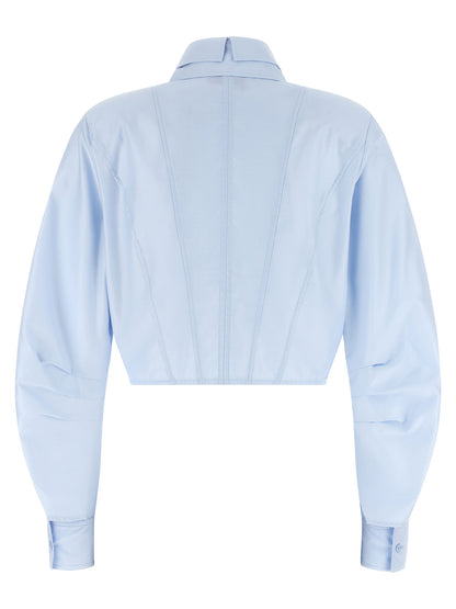 Elisabetta Franchi Hellblaue Crop-Bluse aus Baumwolle – Produktansicht 2 | Arca Lucia