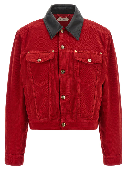 Versace Giacca in Cotone Lunghezza Maxi – Rosso
