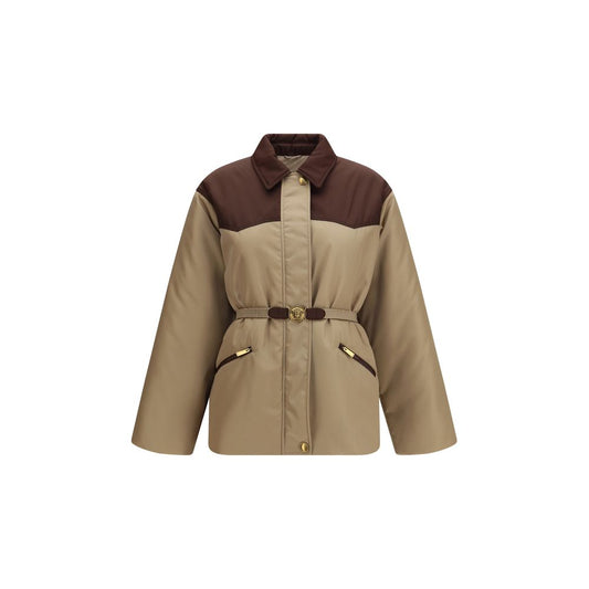 Giacca lunga Versace in nylon beige