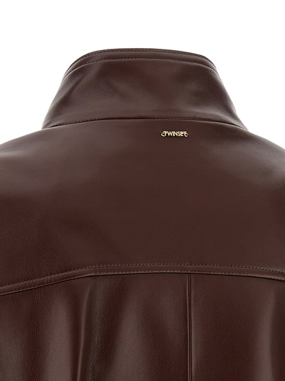 Twinset Braune Lederjacke aus Polyester