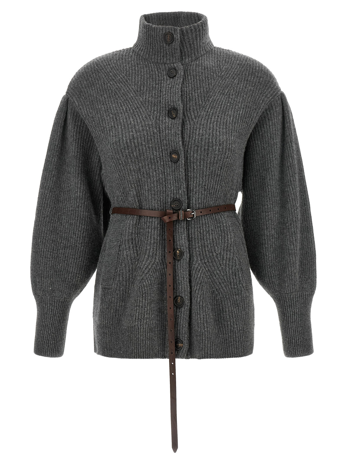Brunello Cucinelli Grauer Cardigan aus Woll-Kaschmir-Seiden-Mix