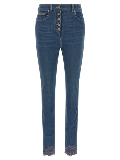 Valentino Garavani Blaue Jeans aus Lammfell mit hoher Taille