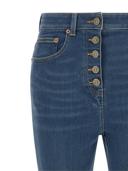 Valentino Garavani Blaue Jeans aus Lammfell mit hoher Taille