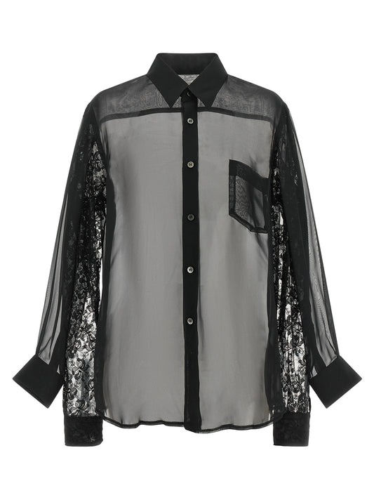 Comme des Garçons Schwarze Bluse mit Spitzeneinsätzen