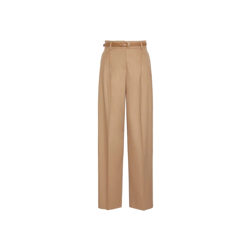 Max Mara Pantaloni Marroni in Lana Vergine con Cintura