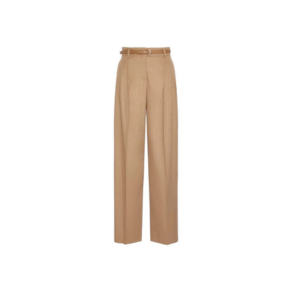 Max Mara Pantaloni Marroni in Lana Vergine con Cintura