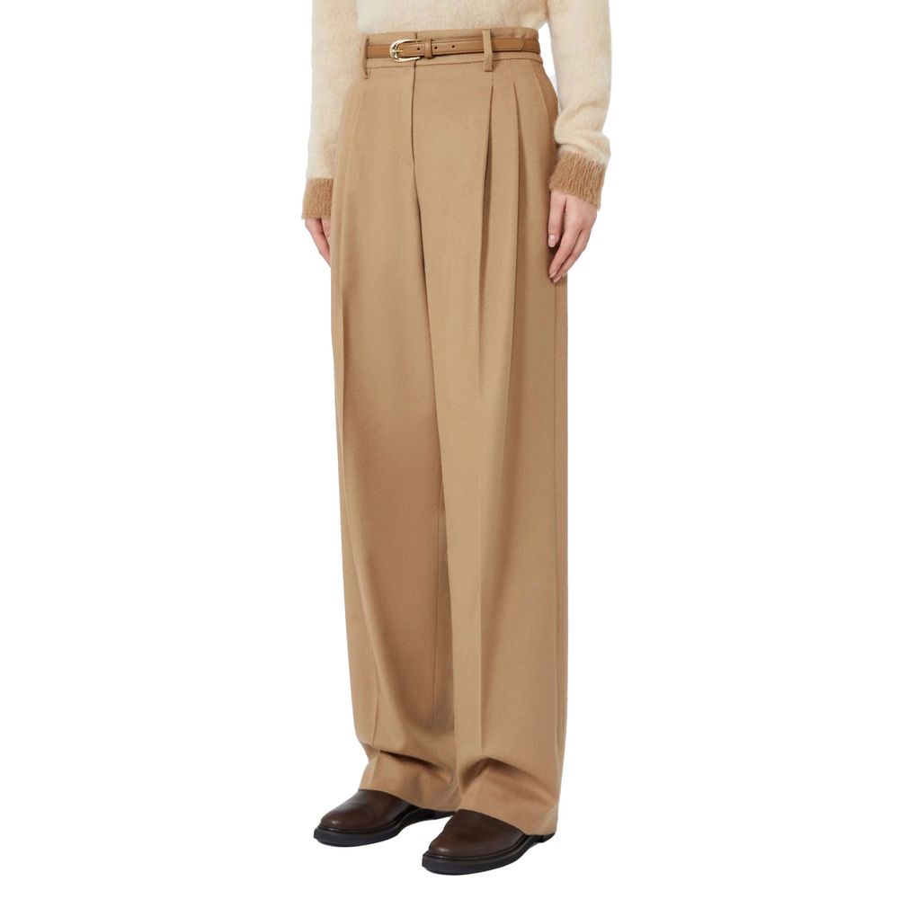 Max Mara Pantaloni Marroni in Lana Vergine con Cintura