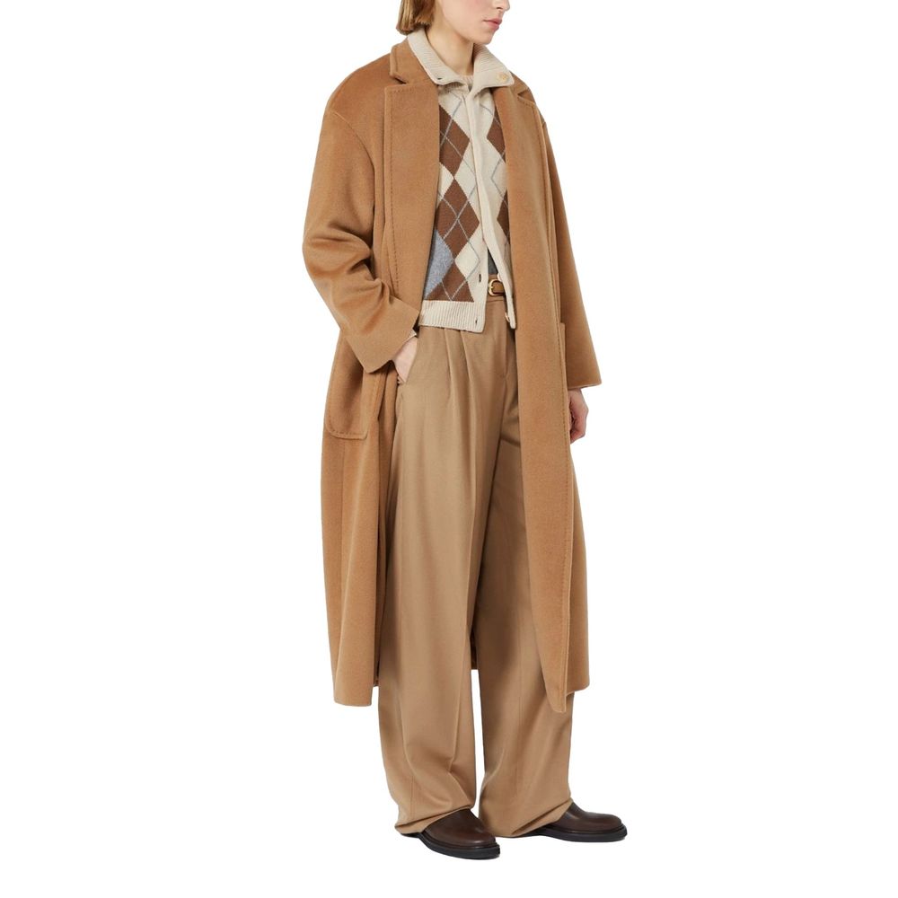 Max Mara Pantaloni Marroni in Lana Vergine con Cintura