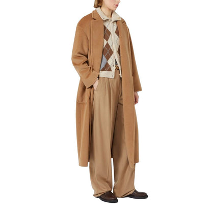 Max Mara Pantaloni Marroni in Lana Vergine con Cintura