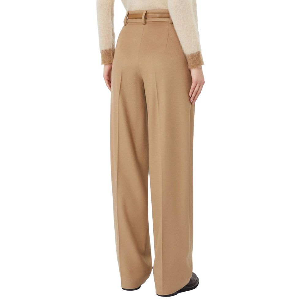Max Mara Pantaloni Marroni in Lana Vergine con Cintura