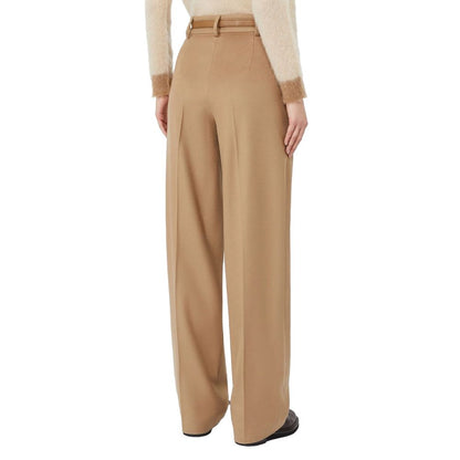 Max Mara Pantaloni Marroni in Lana Vergine con Cintura