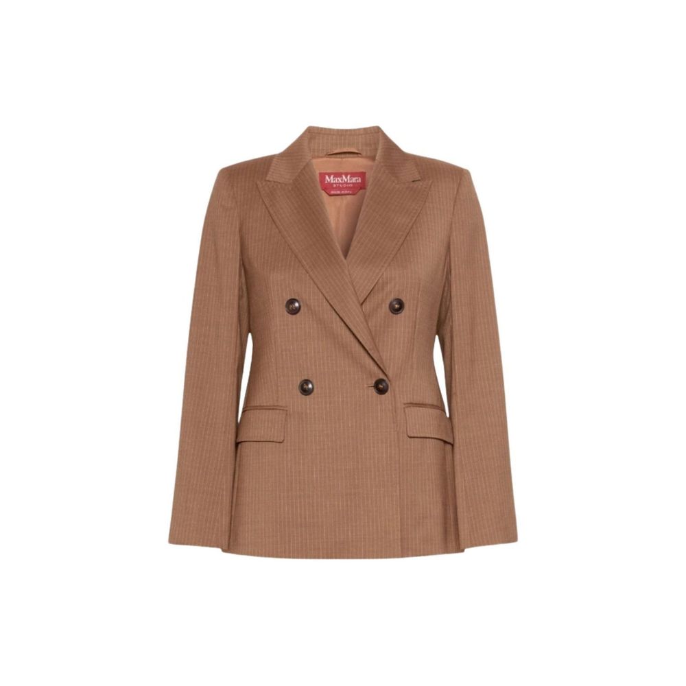 Max Mara Blazer Marrone Doppiopetto in Lana Vergine