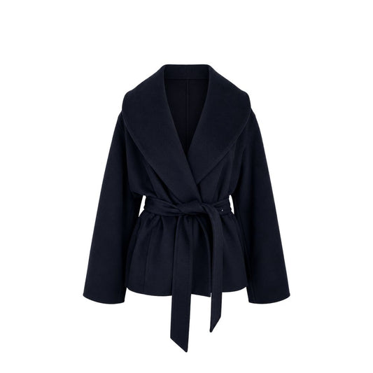 Max Mara Blue Virgin Wool Coat with Belt
