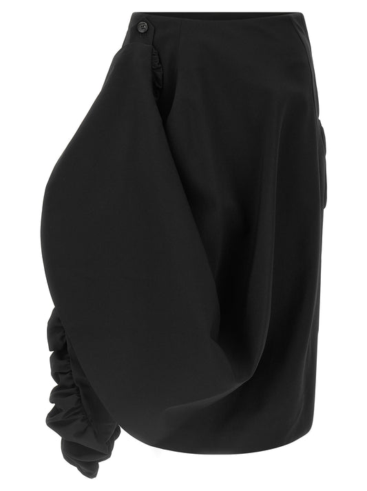 Comme Des Garçons Schwarzer Wollrock in Midi-Länge