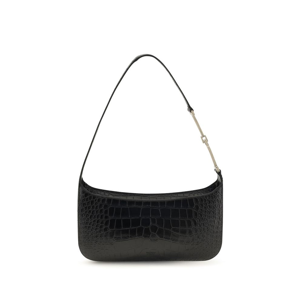Tom Ford nero pelle di vitello-borsa a spalla con Krokodilprägung