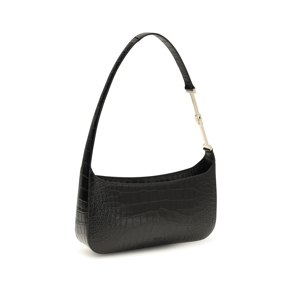 Tom Ford nero pelle di vitello-borsa a spalla con Krokodilprägung