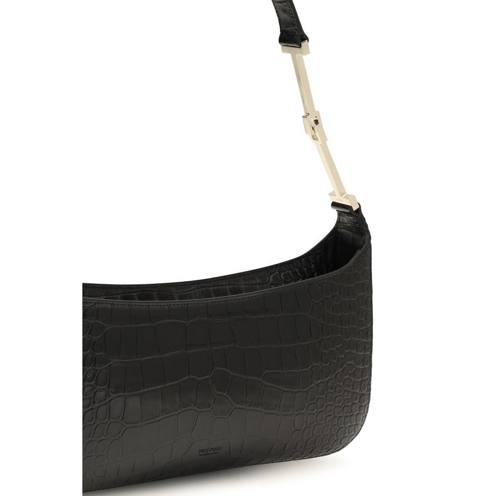 Tom Ford nero pelle di vitello-borsa a spalla con Krokodilprägung