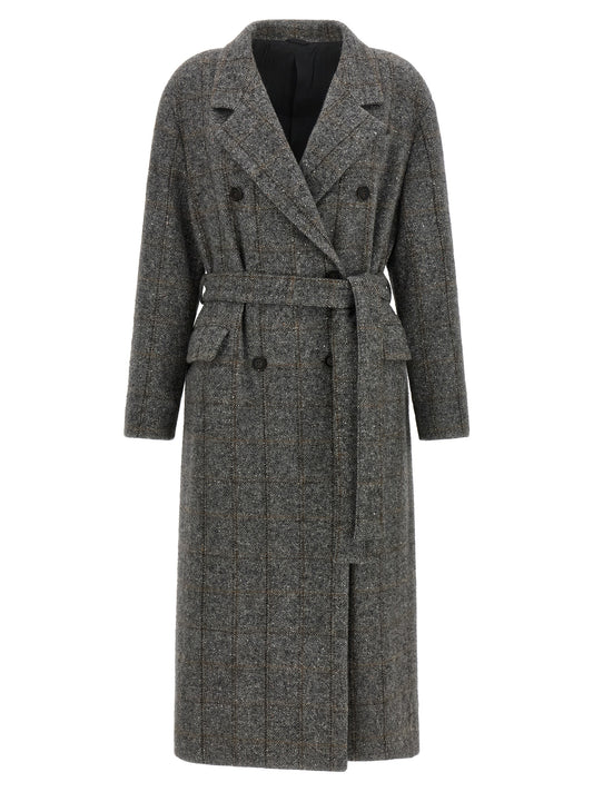 Brunello Cucinelli grigior cappotto in alpaca und Leder
