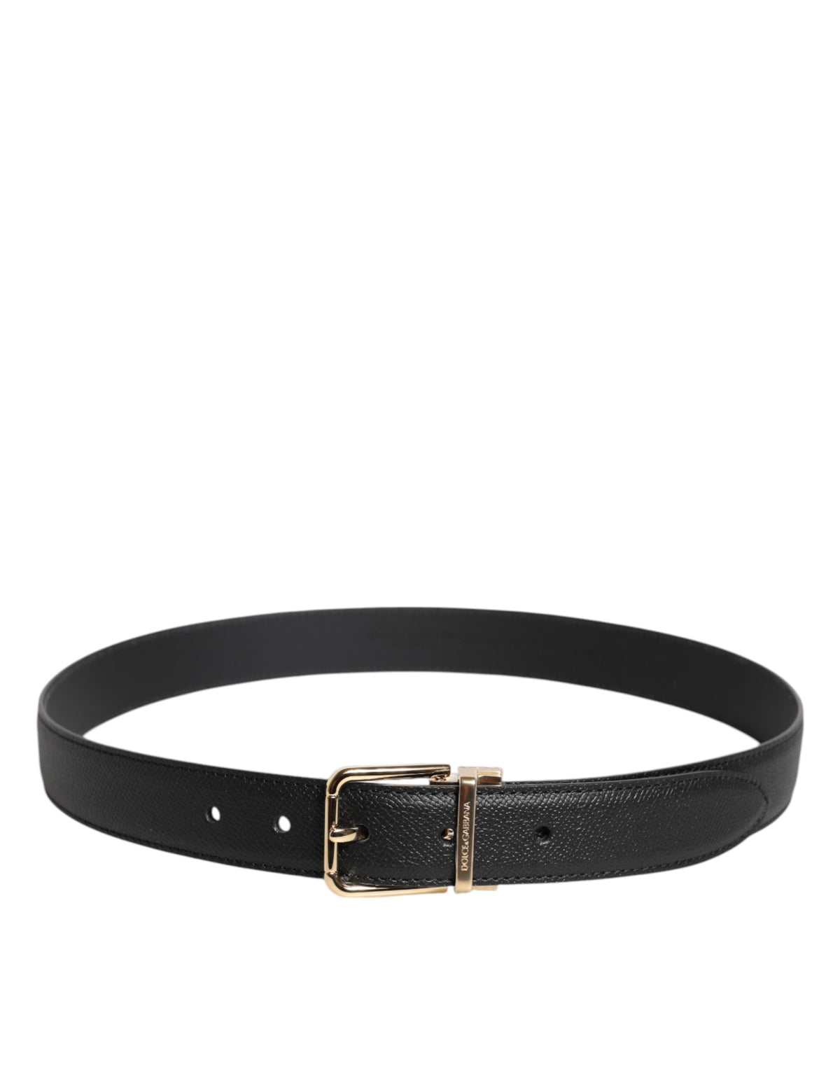 Dolce & Gabbana Schwarzer Gürtel aus genarbtem Leder mit goldfarbener Metallschnalle