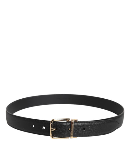 Dolce & Gabbana Schwarzer Gürtel aus genarbtem Leder mit goldfarbener Metallschnalle