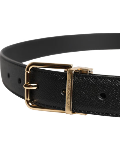 Dolce & Gabbana Schwarzer Gürtel aus genarbtem Leder mit goldfarbener Metallschnalle