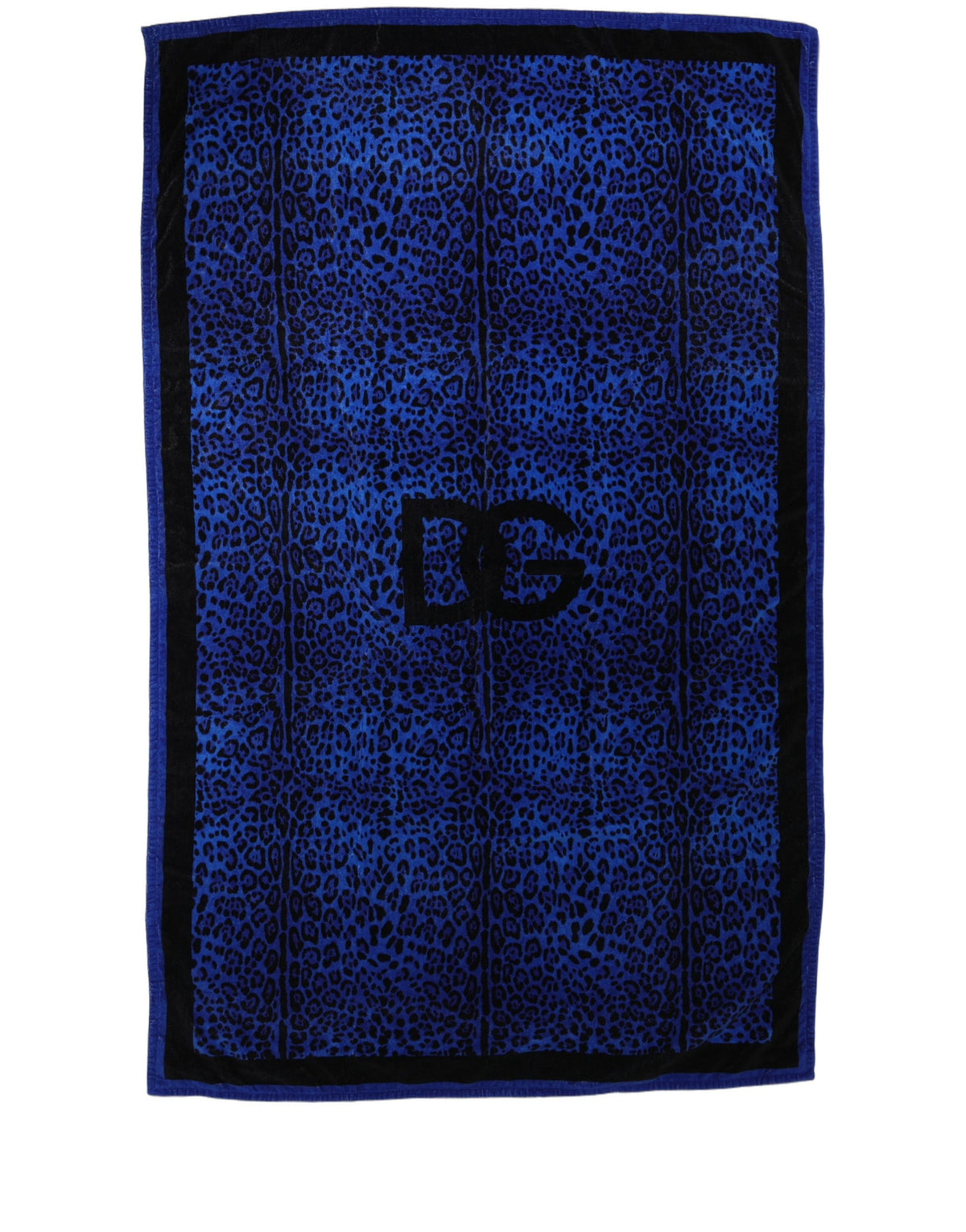 Dolce & Gabbana Königsblaues Baumwoll-Strandtuch mit Leopardenmuster