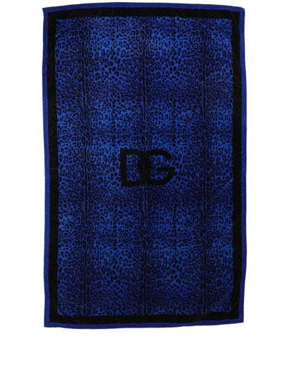 Dolce & Gabbana Königsblaues Baumwoll-Strandtuch mit Leopardenmuster