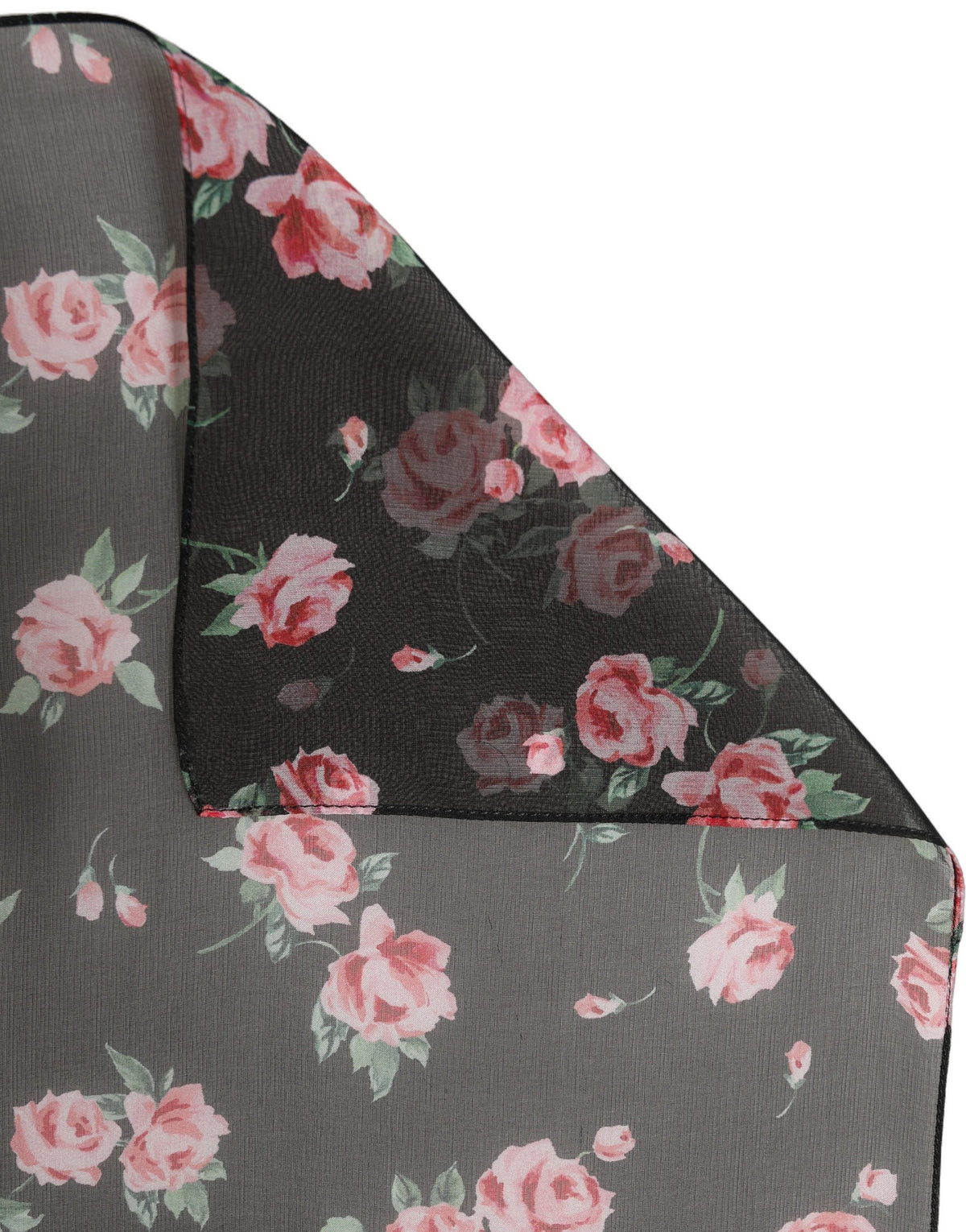 Dolce & Gabbana Stola Nera in Chiffon di Seta con Stampa Rose