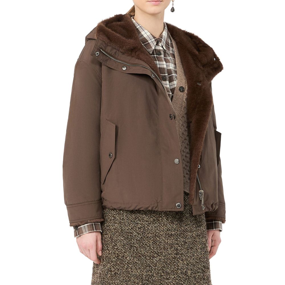 Max Mara marrone cotone giacca in voller Länge