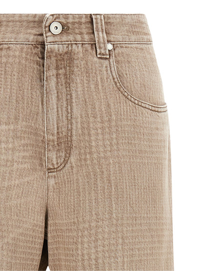 Brunello Cucinelli beige cotone-Jeans im Cropped-Schnitt