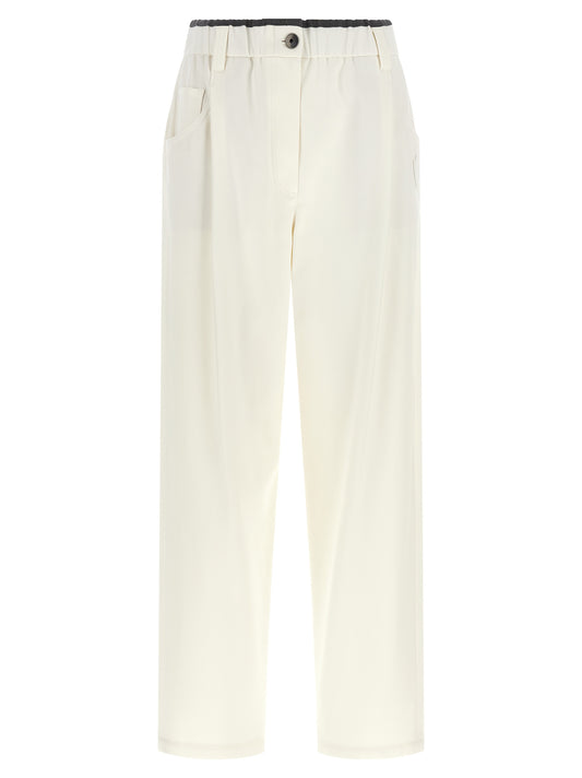 Pantaloni casual in cotone bianco Brunello Cucinelli