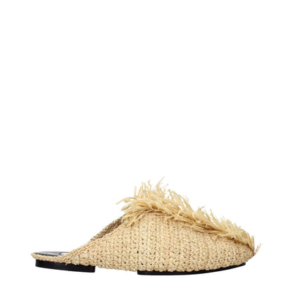 Jil Sander Beigefarbene Raffia-Pantoffeln