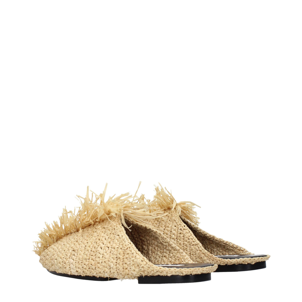 Jil Sander Beigefarbene Raffia-Pantoffeln
