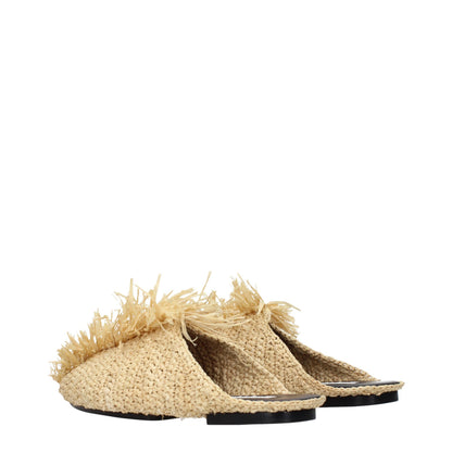 Jil Sander Beigefarbene Raffia-Pantoffeln