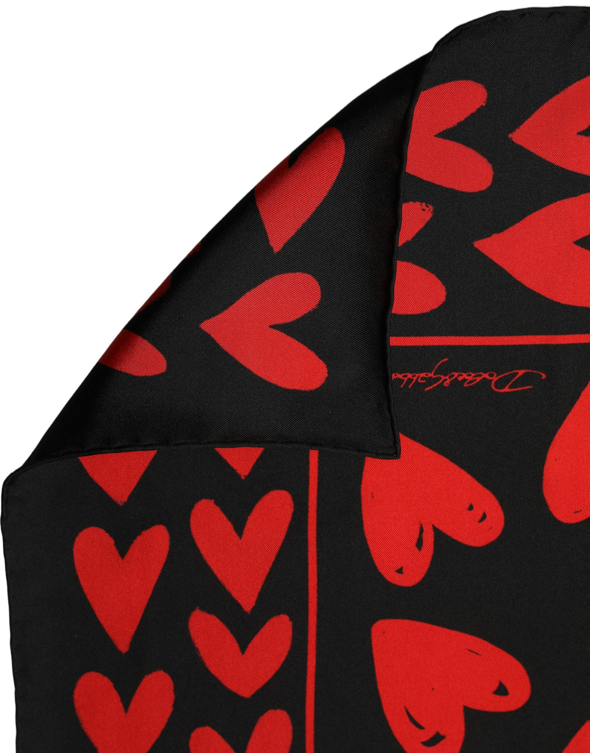 Dolce & Gabbana Foulard in Seta Nero e Rosso con Cuori