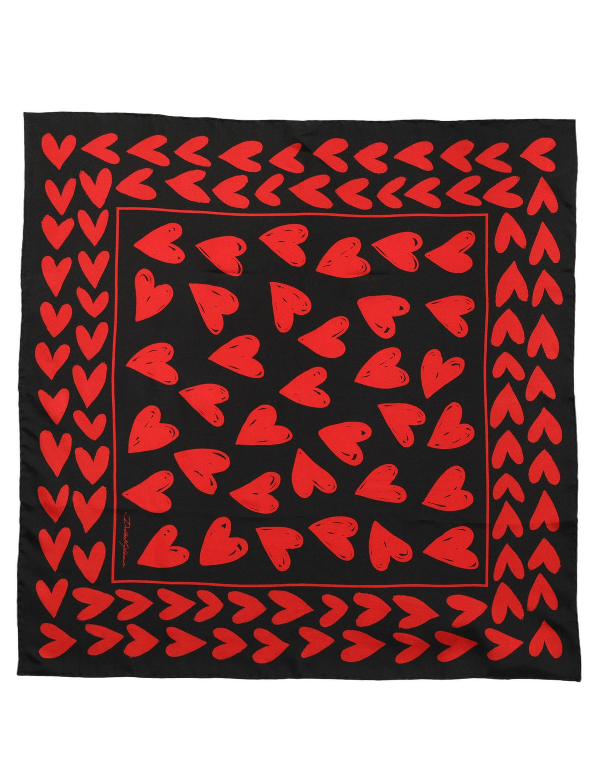 Dolce & Gabbana Foulard in Seta Nero e Rosso con Cuori