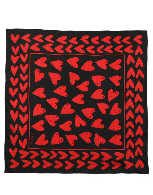 Dolce & Gabbana Foulard in Seta Nero e Rosso con Cuori